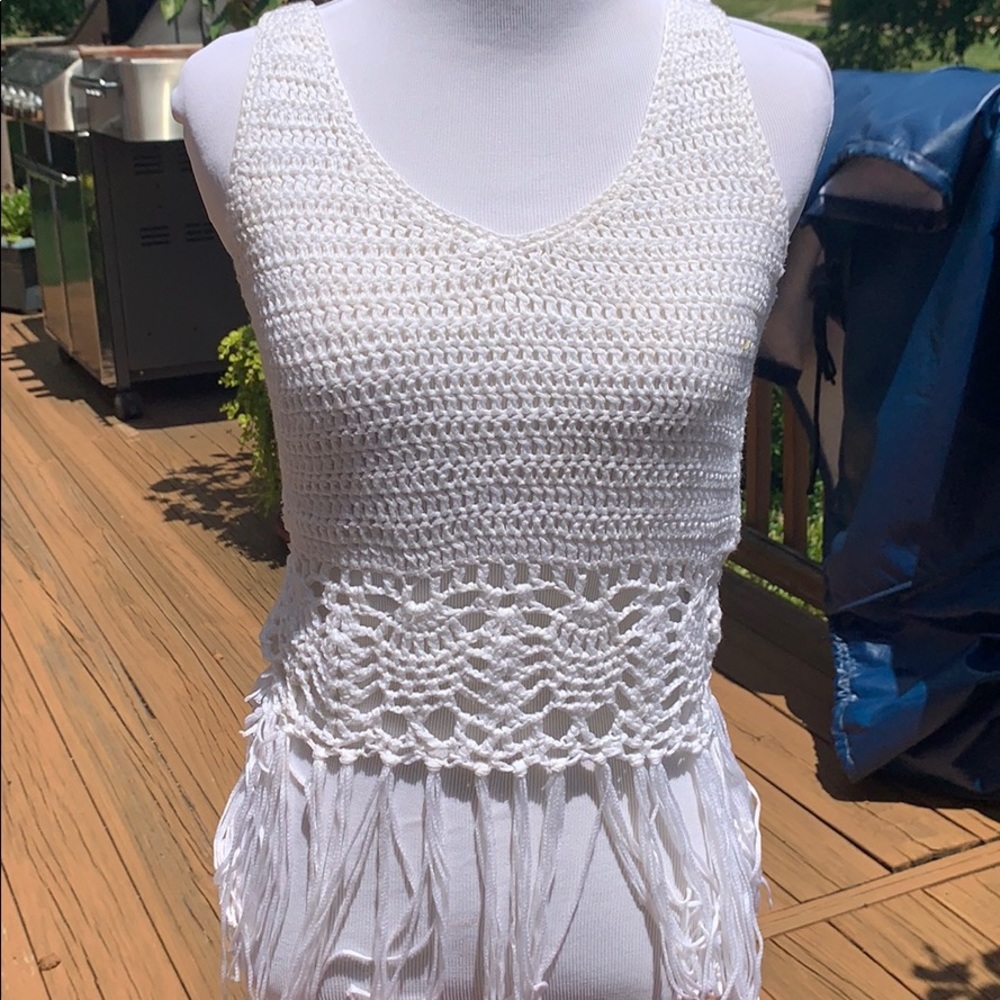 white crotchet tank top